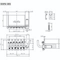 Technical diagram of Gotoh 510TS-SF2 guitar bridge with measurements and parts details.