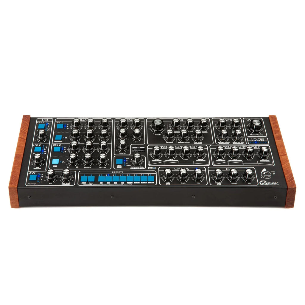 GS Music e7 - Analog Polyphonic Synth - Black/Blue, keyboard synthesizer instrument