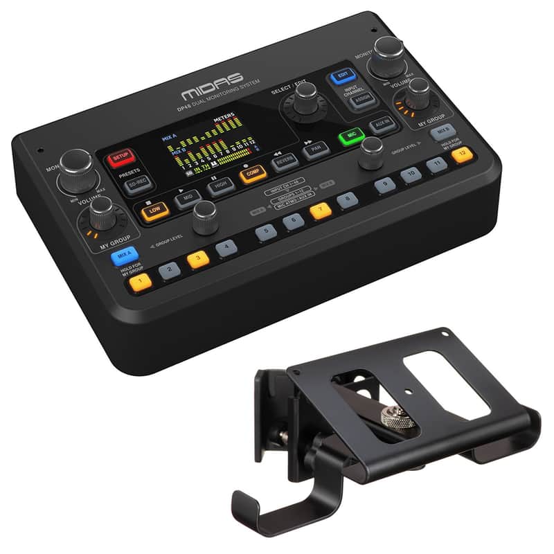 Midas DP48 Dual 48-Channel Personal Monitor Mixer with SD Card Recorder Bundle with  DP48MB Mounting Bracket