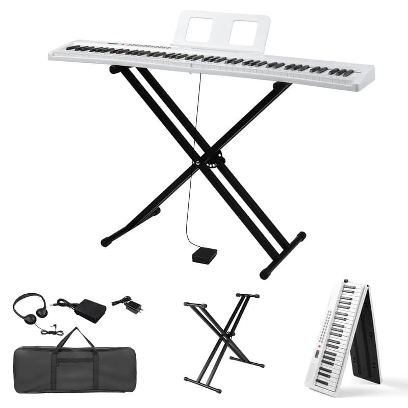 88 Key Folding Keyboard Piano Portable Folding Piano Bluetooth With Stand White