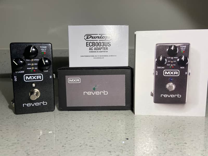 A black MXR M300 Reverb guitar effects pedal in a standard-sized MXR enclosure, with three control knobs, an on/off footswitch, and status LEDs on the top face.