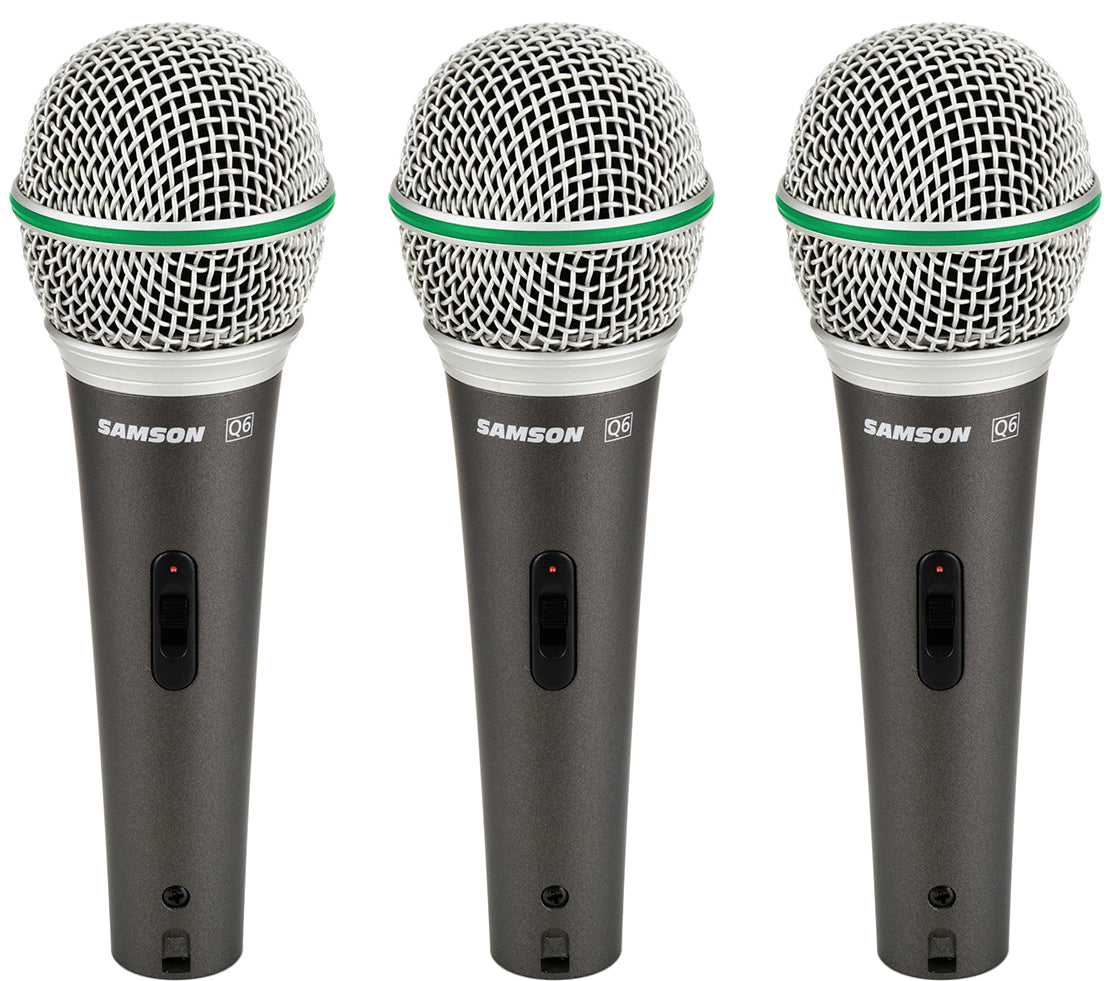 Q6 Dynamic Supercardioid Microphones with Case and Clips - 3-Pack