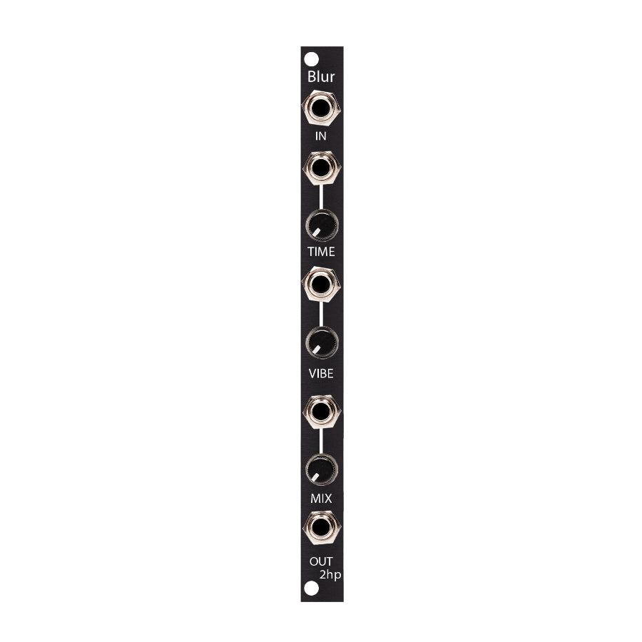 Black Eurorack module labeled Blur with three knobs and five 3.5mm jacks arranged vertically.