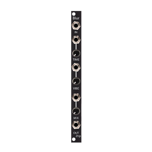 Black Eurorack module labeled Blur with three knobs and five 3.5mm jacks arranged vertically.