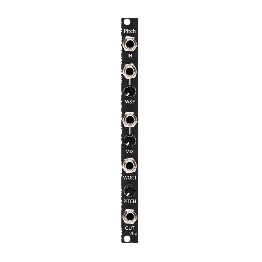 Slim black Eurorack module labeled Pitch with five 3.5mm jacks and three rotary knobs.