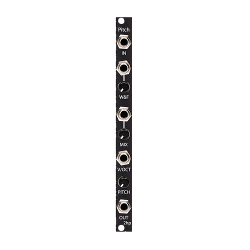 Slim black Eurorack module labeled Pitch with five 3.5mm jacks and three rotary knobs.