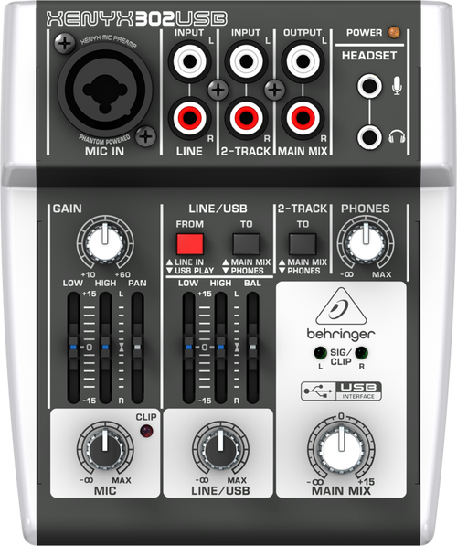 Behringer 5 Input Mixer w/USB Audio Interface, computer recording audio interface