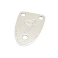Silver metal 3-bolt neck plate with stamped F logo and engraved text.