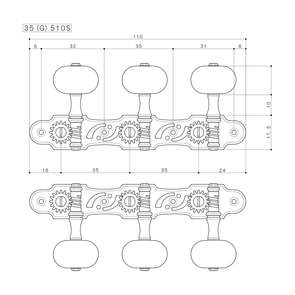 Gotoh 35G510S-N-EN Nickel Classical Machine Heads Set of 3 + 3