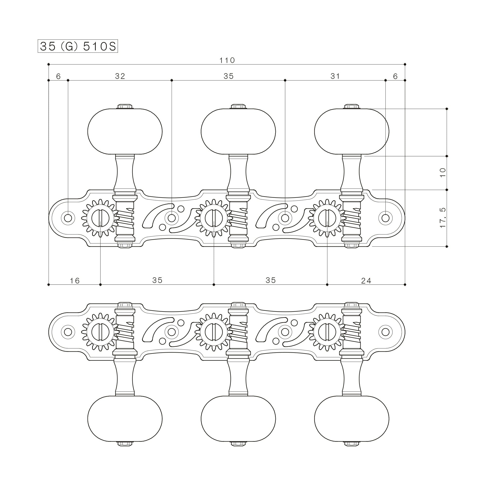 Gotoh 35G510S-N-EN Nickel Classical Machine Heads Set of 3 + 3