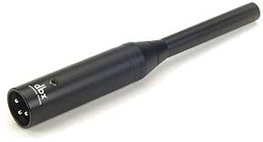 Black microphone with a 3-pin XLR male connector and dbx logo on the body.