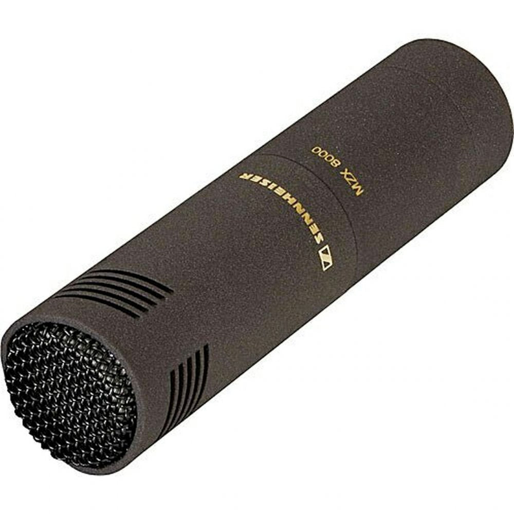 Black cylindrical microphone with gold SENNHEISER logo and model text MDX 8000 on the side.