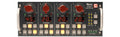 Front view of a Neve 4081 quad microphone amplifier with four gain knobs and multiple indicator lights.
