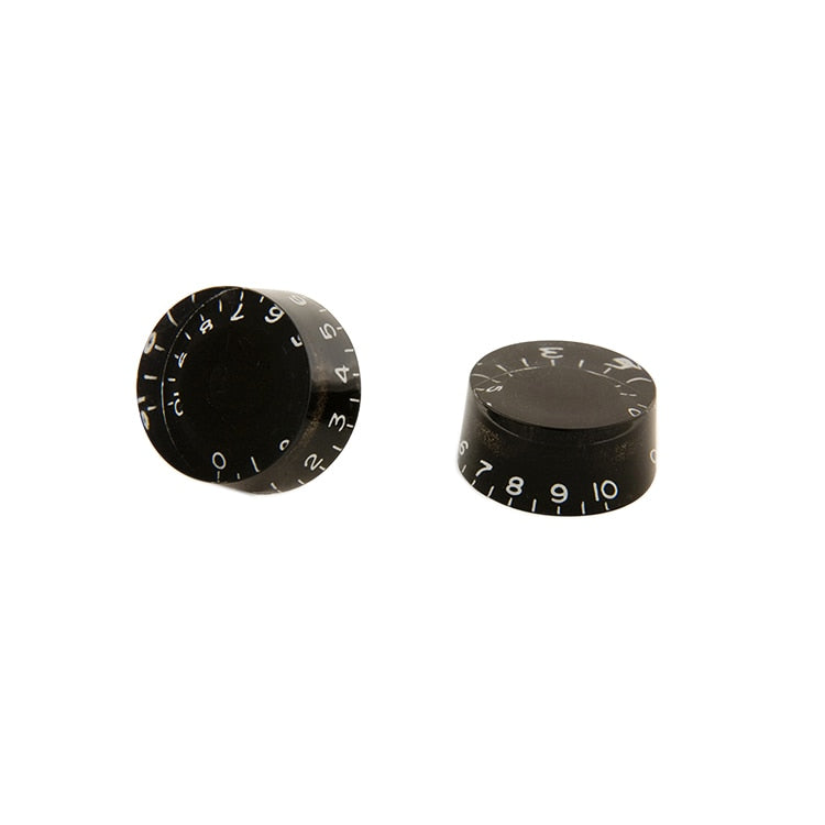 Two black rotary knobs with white numbering from 0 to 10 on a white background.