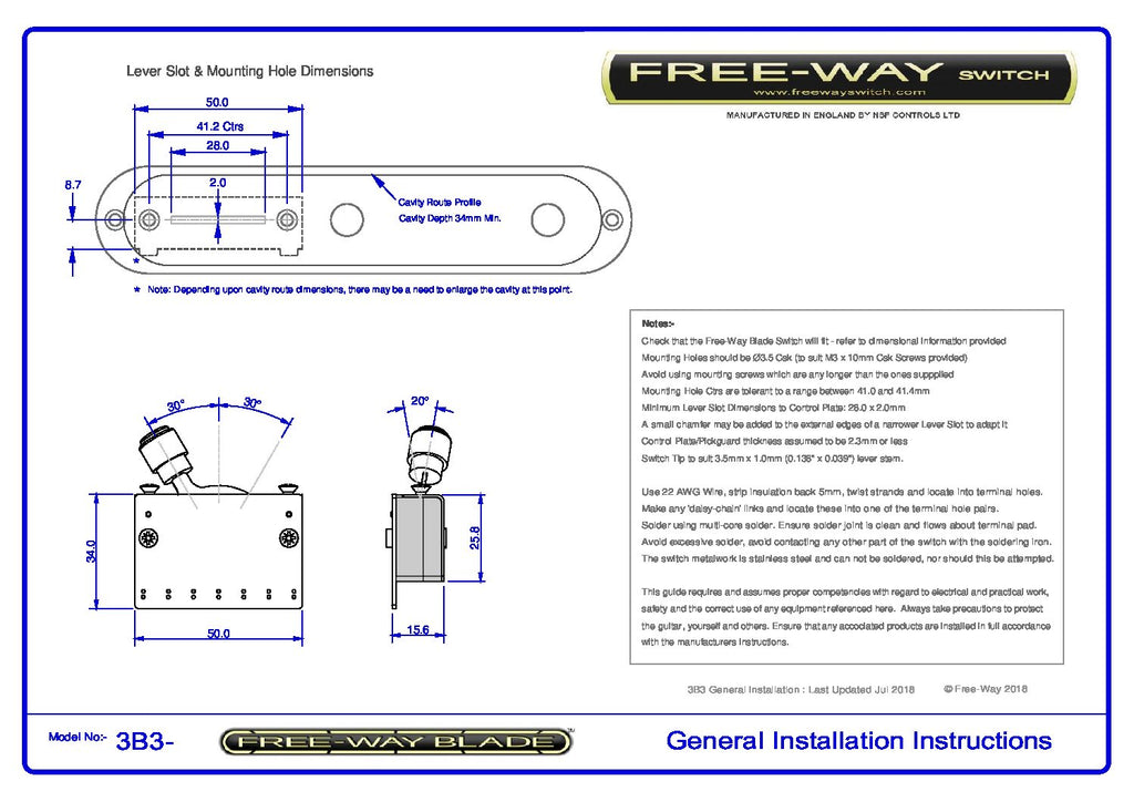 Free-Way 3B3-01 3-Way/6-Position Pickup Switch
