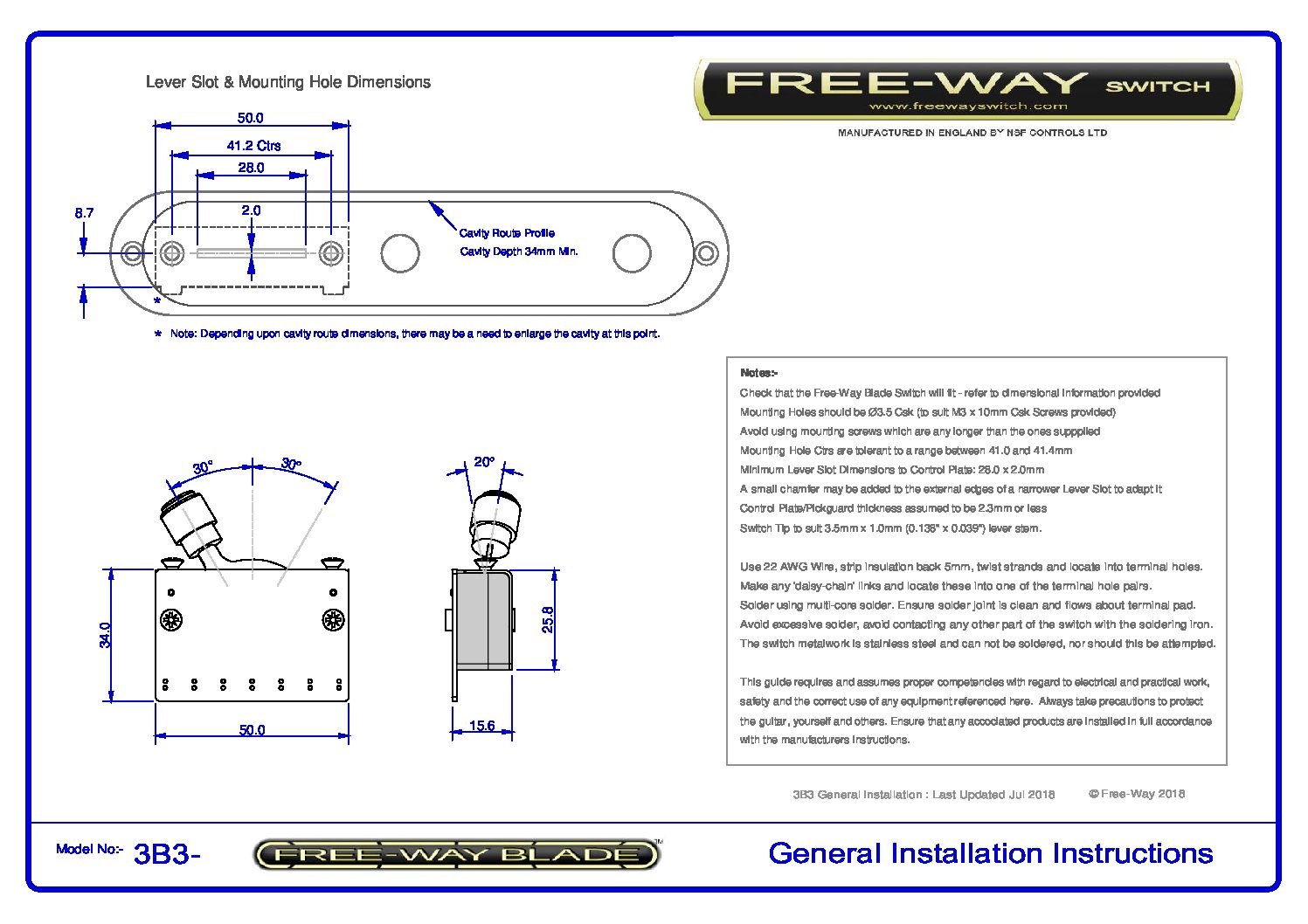 Free-Way 3B3-01 3-Way/6-Position Pickup Switch