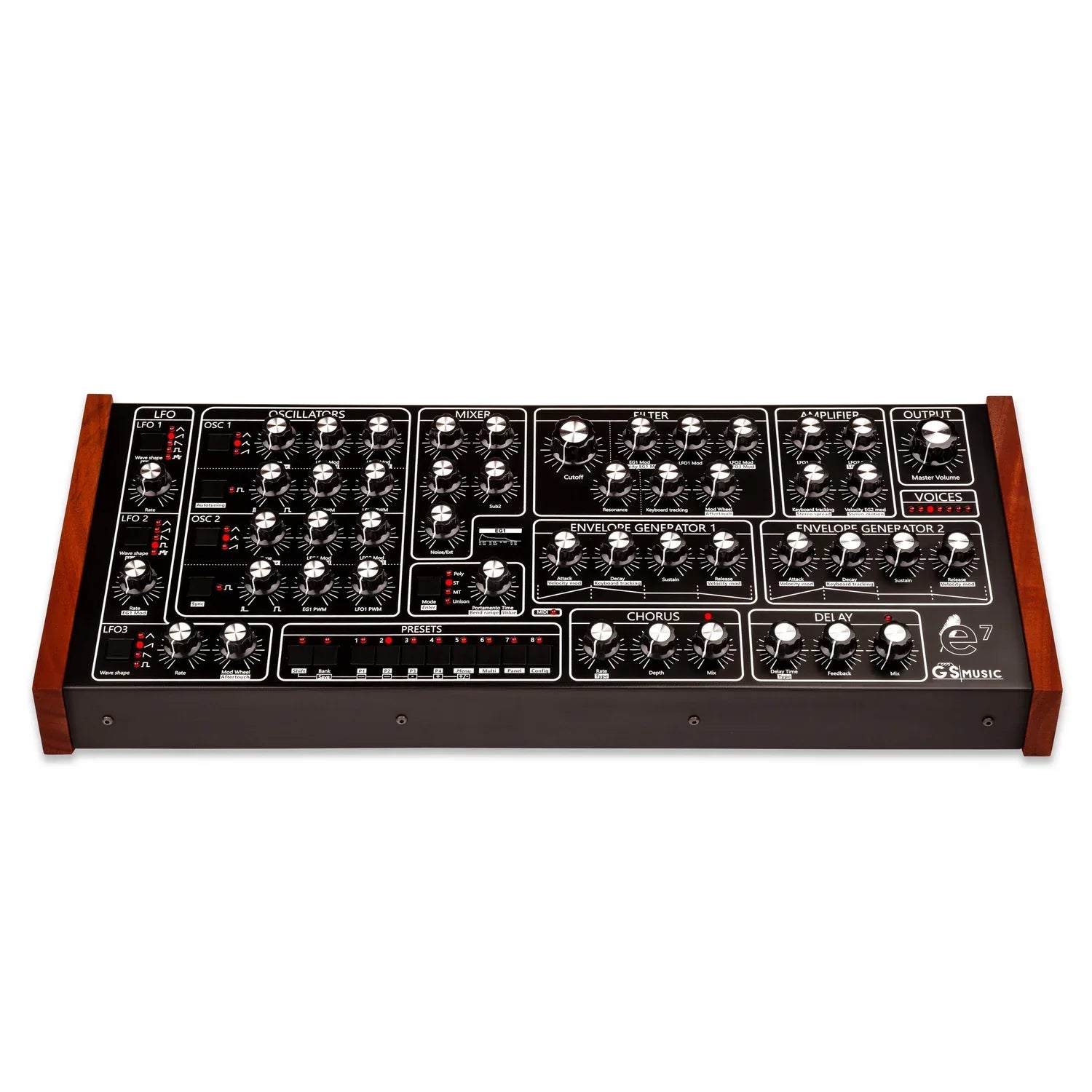 GS Music e7 - Analog Polyphonic Synth - Black/Red, keyboard synthesizer instrument