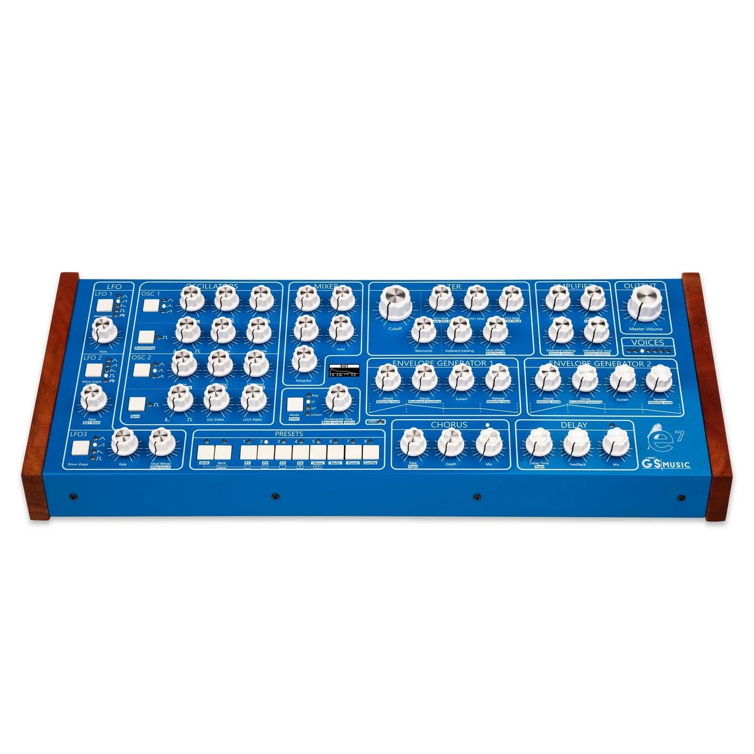 GS Music e7 - Analog Polyphonic Synth - Blue, keyboard synthesizer instrument
