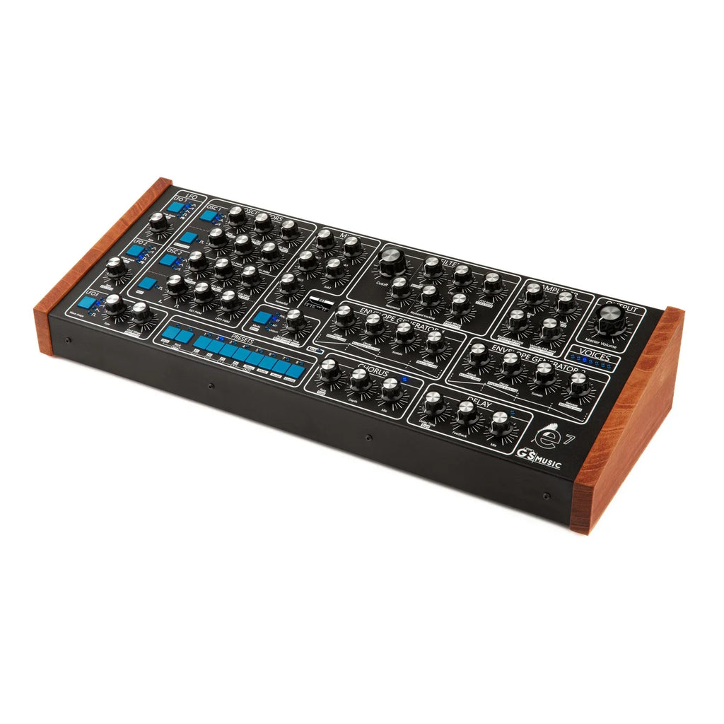 GS Music e7 - Analog Polyphonic Synth - Black/Blue, keyboard synthesizer instrument