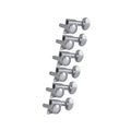 Set of six chrome guitar machine heads with kidney-style tuning pegs arranged in a vertical line.