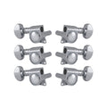Set of six chrome guitar machine heads with kidney-style tuning knobs and Grover logo.