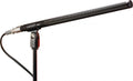Black shotgun microphone labeled BP4027 on a stand with XLR connector and attached cable.