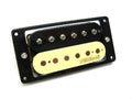 Black and cream zebra-style humbucker guitar pickup with screws and Wilkinson logo