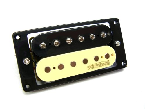 Black and cream zebra-style humbucker guitar pickup with screws and Wilkinson logo