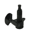 Single black guitar tuning machine with mounting holes and tuning knob shown from an angled view.