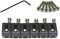 Set of six black metal guitar saddles with six screws and one black allen key