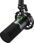 XLR/USB Dynamic Microphone, RGB Gaming Mic with Software, Mute, Gain Knob, Volume Control and Headphone Jack for Streaming, Podcasting, Recording