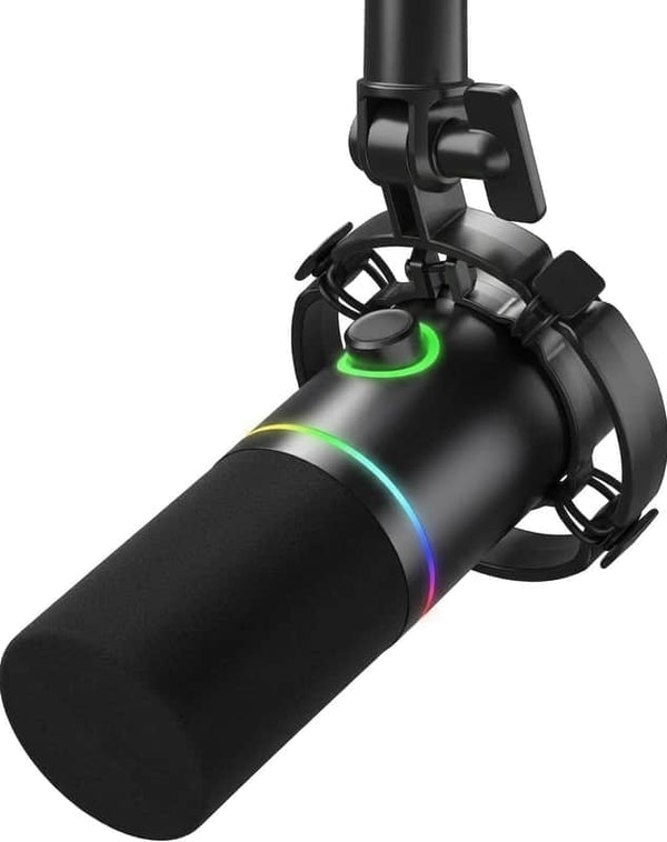 XLR/USB Dynamic Microphone, RGB Gaming Mic with Software, Mute, Gain Knob, Volume Control and Headphone Jack for Streaming, Podcasting, Recording