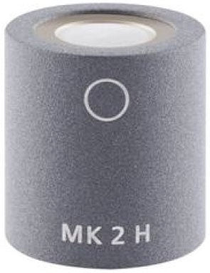 Gray cylindrical microphone capsule with white ring and text MK 2 H on front.