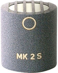 Gray microphone capsule marked MK 2 S with cream lettering and grille circle detail.
