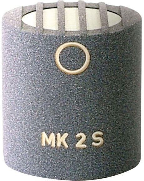 Gray microphone capsule marked MK 2 S with cream lettering and grille circle detail.