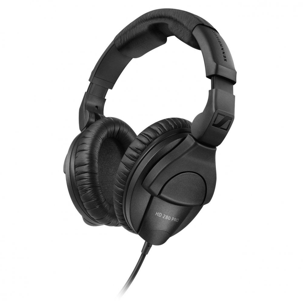 Black over-ear wired headphones with padded headband and earcups labeled HD 280 PRO.