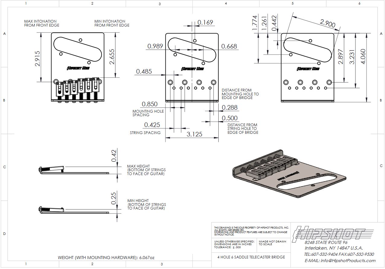 Hipshot Tele Retrofit Bridge 4 Hole With 6 Saddles