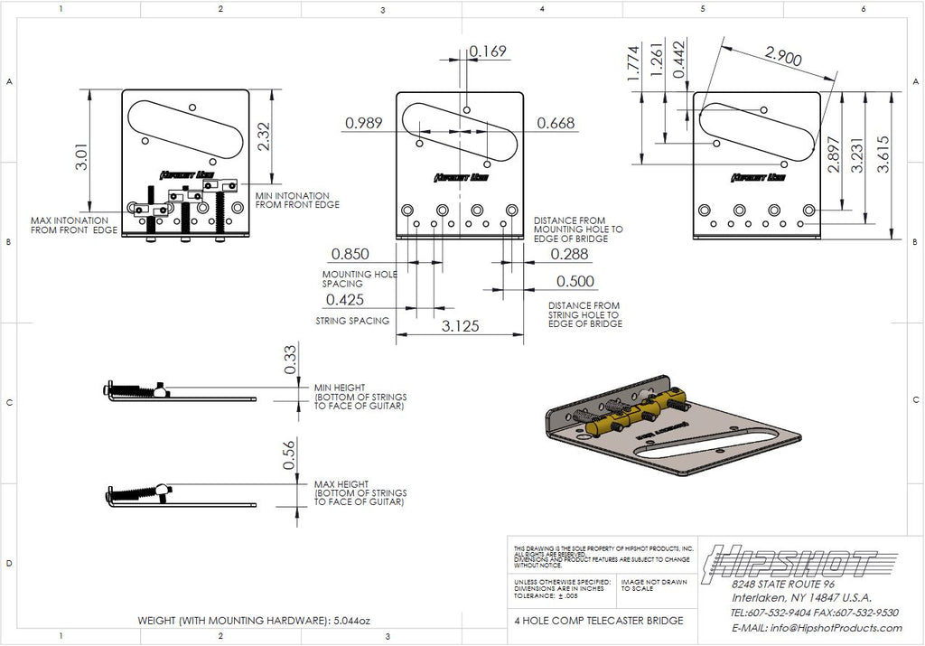 Hipshot Tele Retrofit Bridge 4 Hole With Compensated Saddles