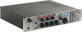Silver and black audio preamp with multiple knobs and switches, including a 1/4 inch jack on front panel.
