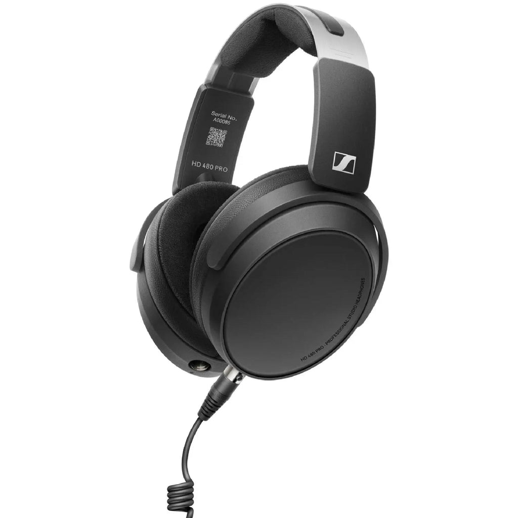Black over-ear headphones with detachable coiled cable and fabric ear pads, labeled HD 480 PRO.