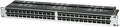 Black and silver rackmount patchbay with multiple small rectangular ports in two rows.