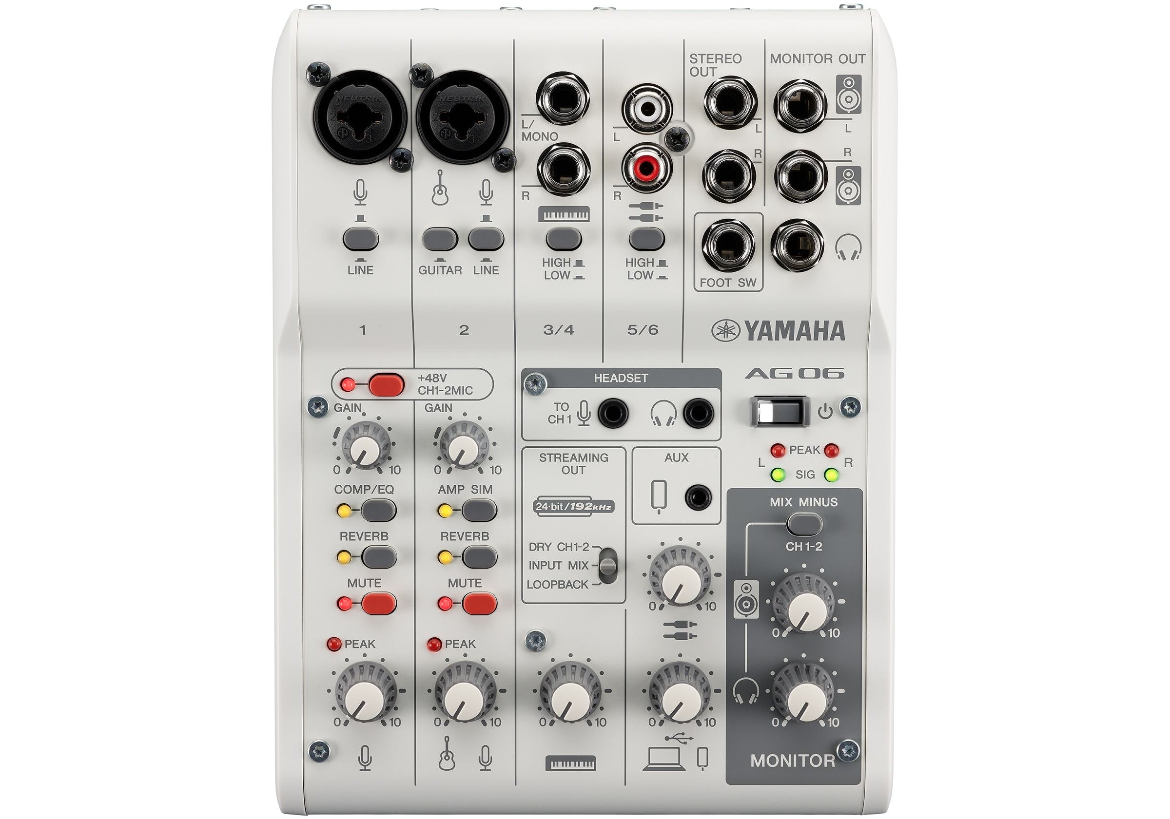 AG06MK2 6-Channel Live Streaming Loopback Audio USB Mixer - White