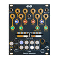 Black sequencer module with knobs, buttons, toggle switches, slider, and multiple 6.35mm jacks labeled