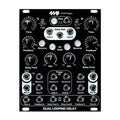 Black eurorack module with multiple knobs, jacks, and switches labeled for delay and looping controls.