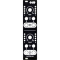 Black metal faceplate with white text and markings for a modular audio interface module.