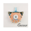 Round guitar lever switch with multiple spade terminals and mounting screws on a white background.