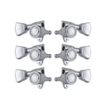 Set of six chrome guitar machine heads arranged in two columns of three.