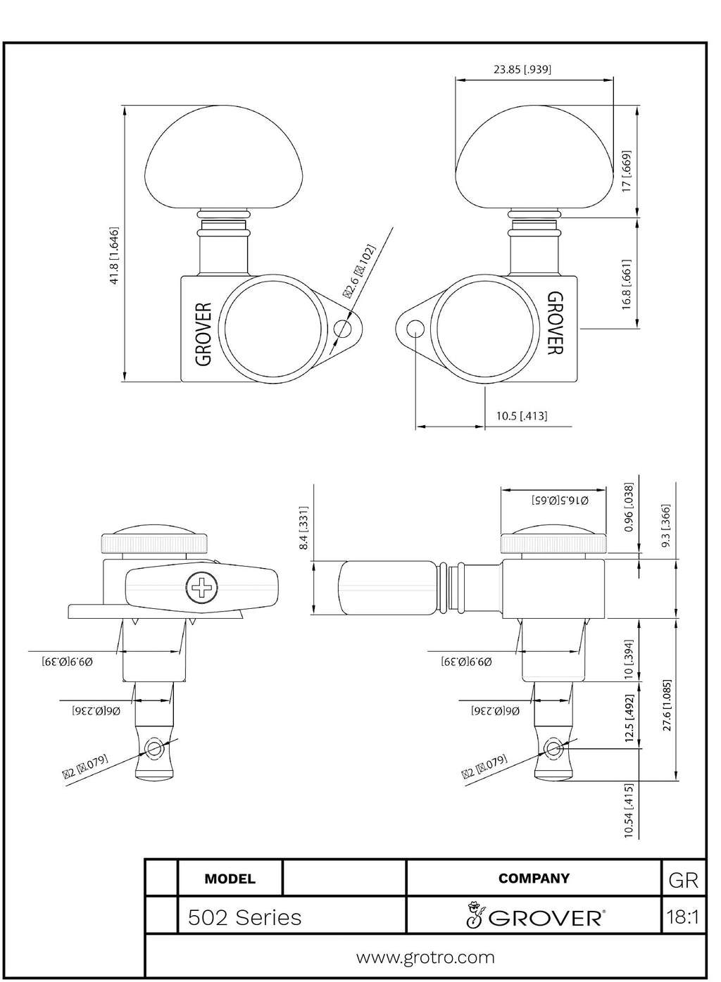 Grover 502G Roto-Grip Locking Rotomatic Gold Machine Heads 3+3 – Kidney Style