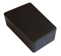 Black rectangular metal enclosure box with a trapezoid shape viewed from an angle.