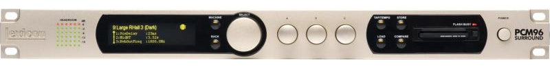 Front panel of a Lexicon PCM96 Surround digital audio processor with display, buttons, and rotary knob.